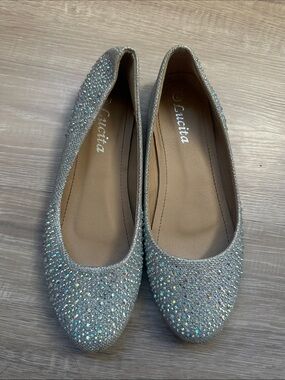 Crystal-Studded Silver Ballet Flats by Unbranded